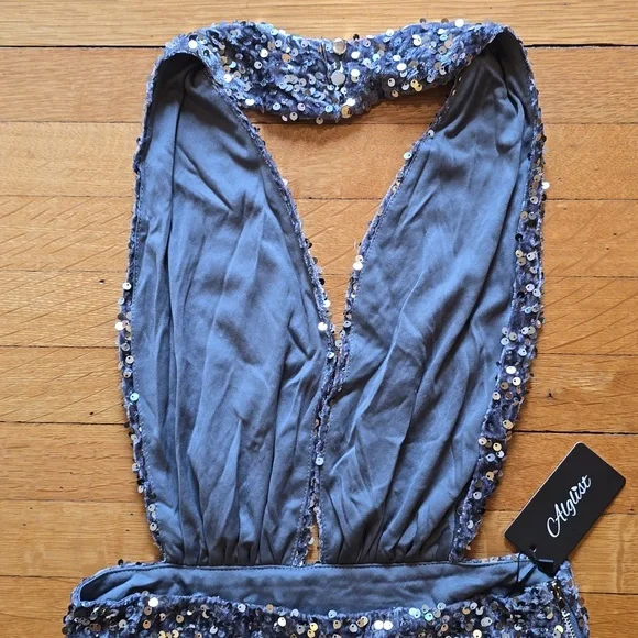 NWT, Alglist, Sequin, Cut-Out, Halter, Mini Dress, Silver, Women's S - Picture 16 of 16